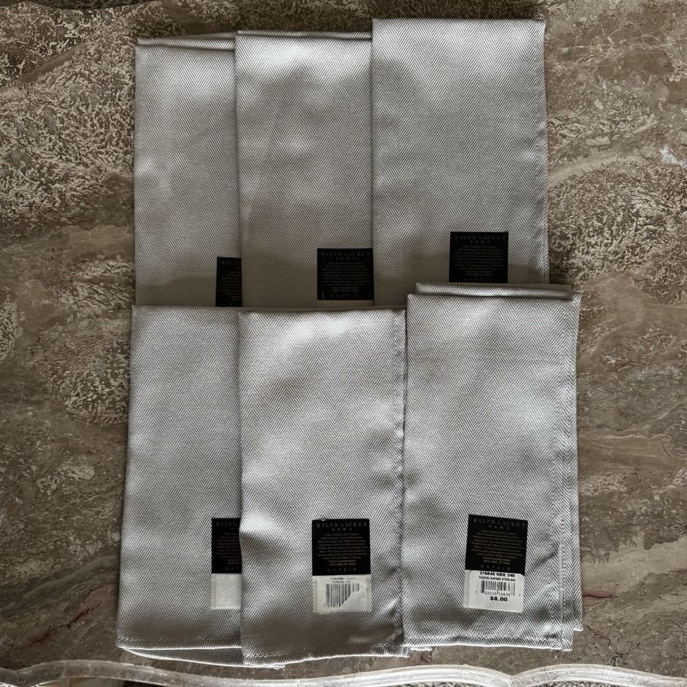 Ralph Lauren Home Set of 6 Tuxedo Sterling Silver Gray Napkins Cotton Blend New